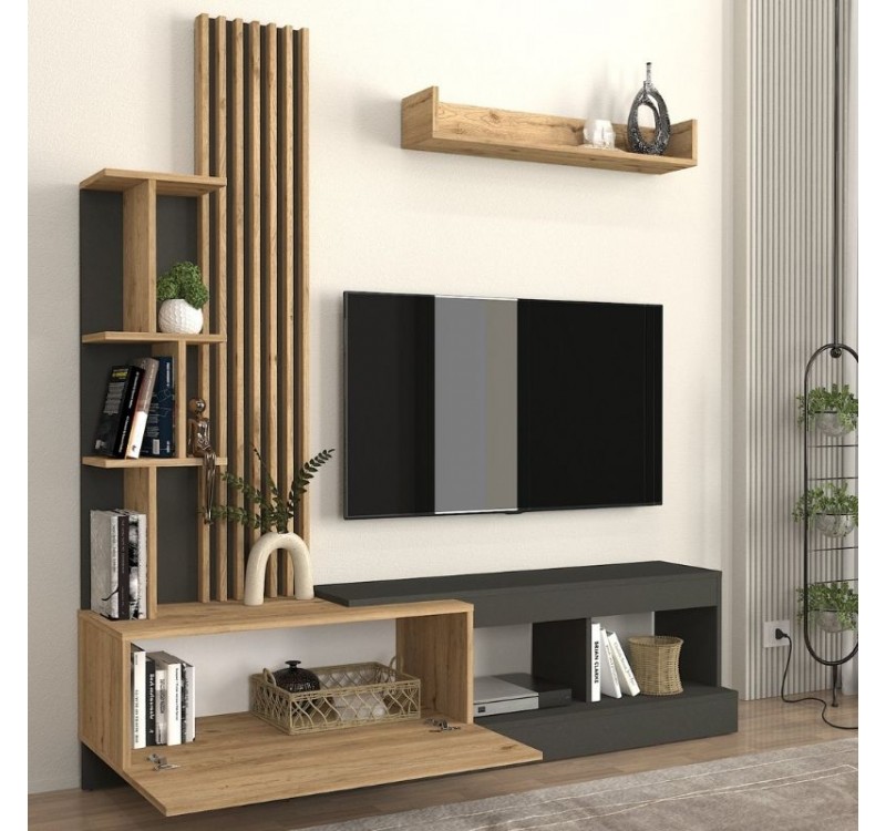 Σύνθεση τηλεόρασης Vermont Megapap χρώμα ανθρακί - sepet oak 180x40x193,8εκ.