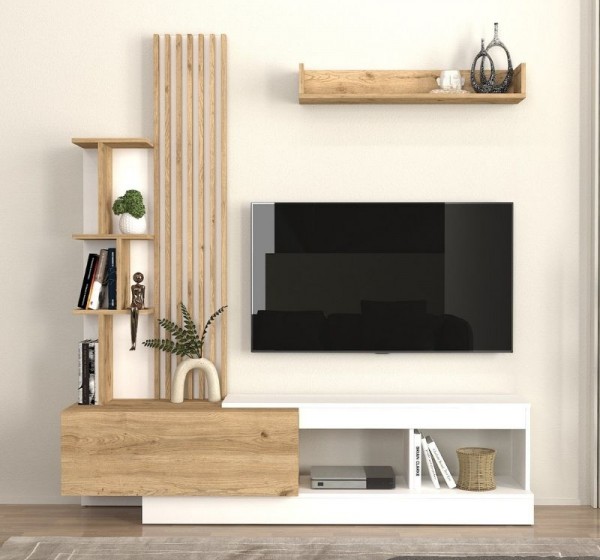 Σύνθεση τηλεόρασης Vermont Megapap χρώμα λευκό - sepet oak 180x40x193,8εκ.