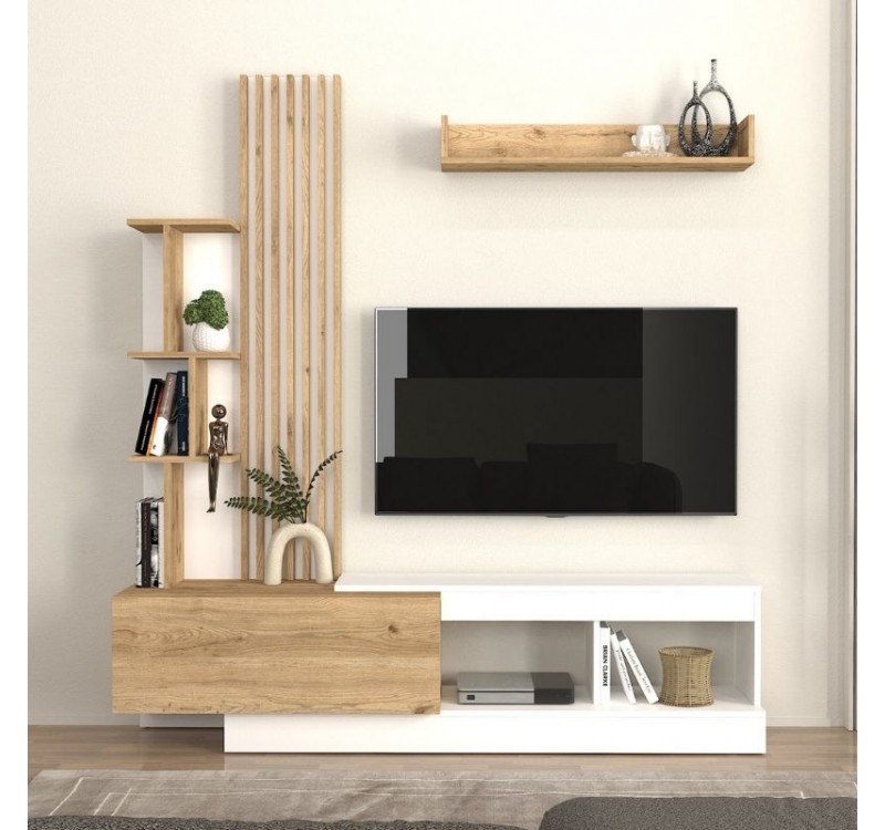 Σύνθεση τηλεόρασης Vermont Megapap χρώμα λευκό - sepet oak 180x40x193,8εκ.