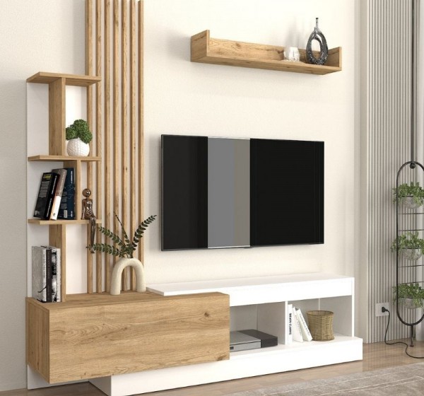 Σύνθεση τηλεόρασης Vermont Megapap χρώμα λευκό - sepet oak 180x40x193,8εκ.
