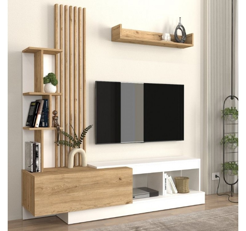 Σύνθεση τηλεόρασης Vermont Megapap χρώμα λευκό - sepet oak 180x40x193,8εκ.