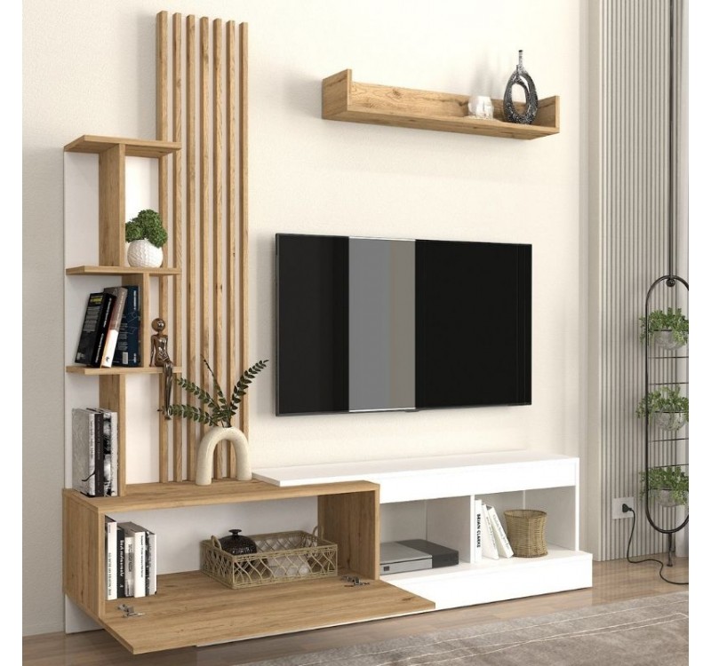 Σύνθεση τηλεόρασης Vermont Megapap χρώμα λευκό - sepet oak 180x40x193,8εκ.