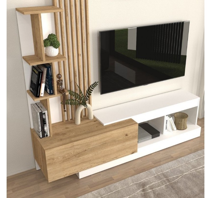 Σύνθεση τηλεόρασης Vermont Megapap χρώμα λευκό - sepet oak 180x40x193,8εκ.