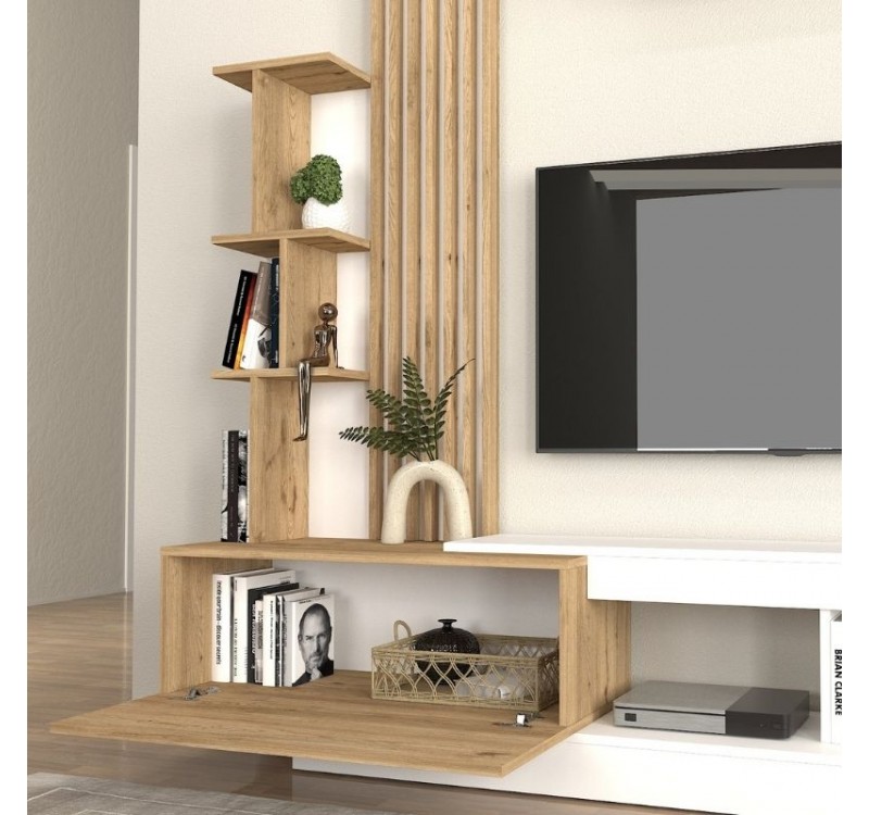 Σύνθεση τηλεόρασης Vermont Megapap χρώμα λευκό - sepet oak 180x40x193,8εκ.