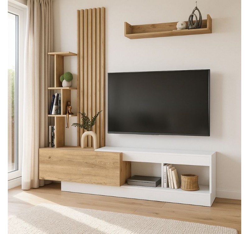 Σύνθεση τηλεόρασης Vermont Megapap χρώμα λευκό - sepet oak 180x40x193,8εκ.