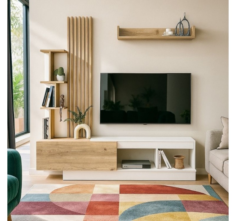 Σύνθεση τηλεόρασης Vermont Megapap χρώμα λευκό - sepet oak 180x40x193,8εκ.