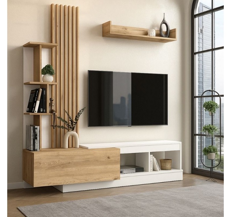 Σύνθεση τηλεόρασης Vermont Megapap χρώμα λευκό - sepet oak 180x40x193,8εκ.