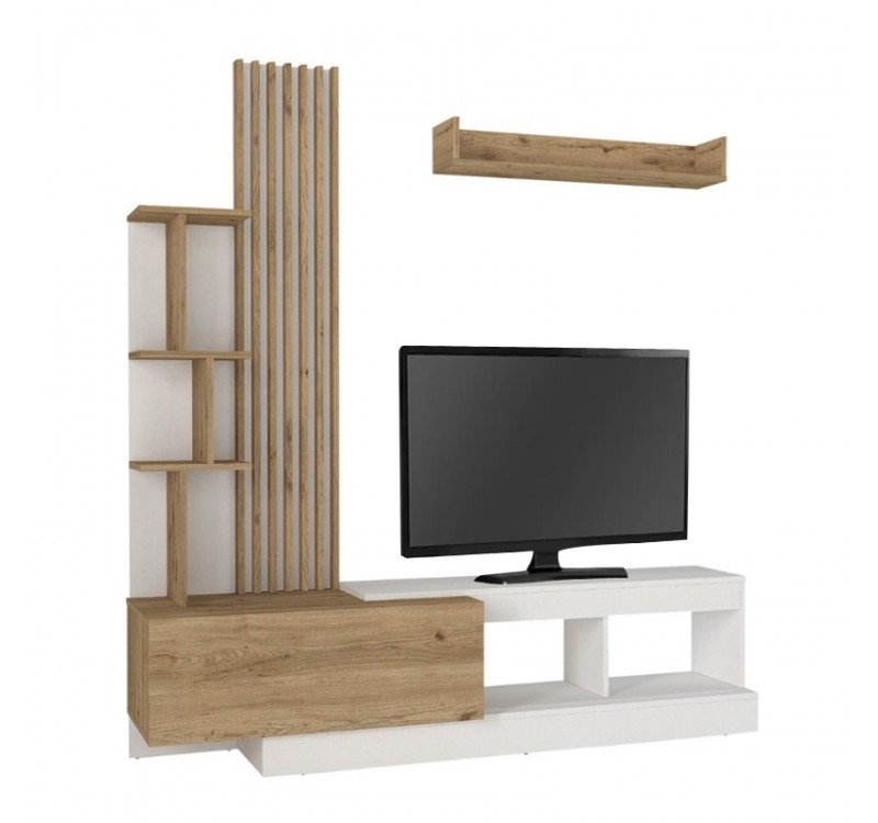 Σύνθεση τηλεόρασης Vermont Megapap χρώμα λευκό - sepet oak 180x40x193,8εκ.