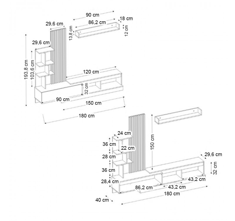 Σύνθεση τηλεόρασης Vermont Megapap χρώμα λευκό - sepet oak 180x40x193,8εκ.
