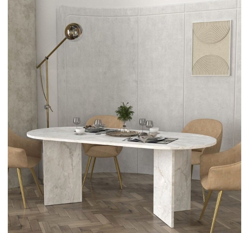 Τραπέζι Cortado Megapap χρώμα λευκό εφέ μαρμάρου 200x90x74εκ.