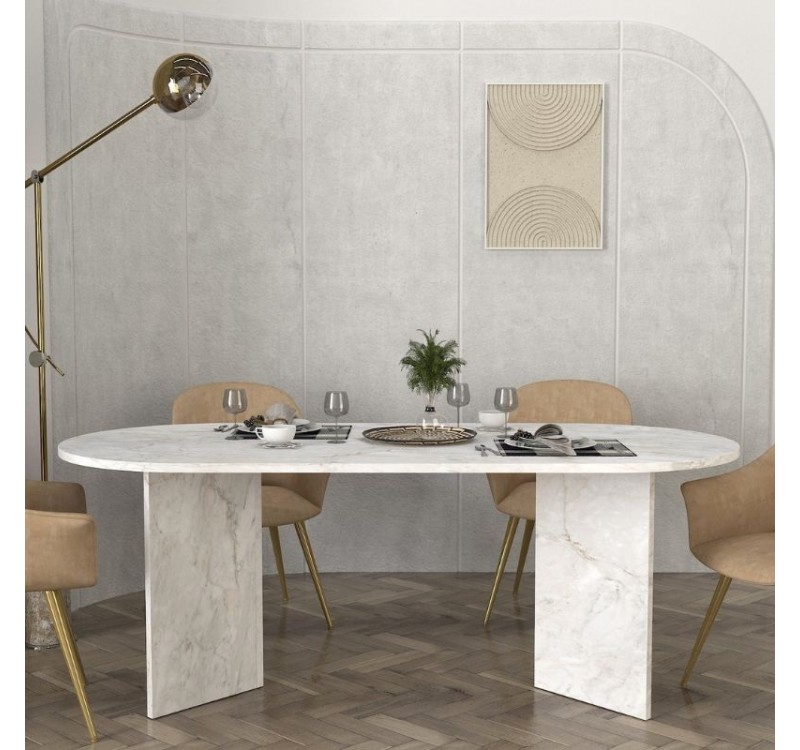 Τραπέζι Cortado Megapap χρώμα λευκό εφέ μαρμάρου 200x90x74εκ.