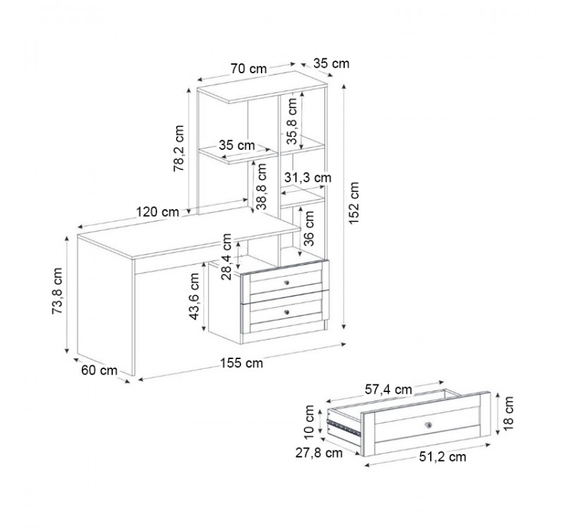 Γραφείο εργασίας Mantra Megapap χρώμα λευκό 155x60x152εκ.