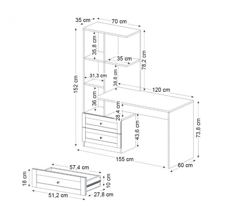 Γραφείο εργασίας Mantra Megapap χρώμα λευκό 150x60x152εκ.