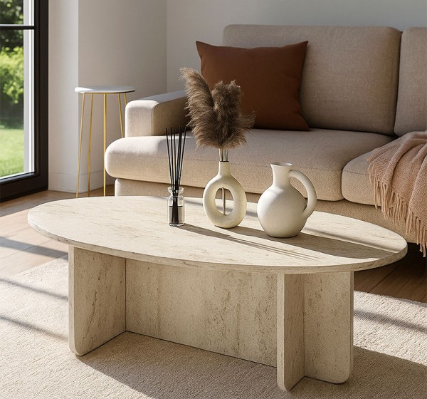 Τραπεζάκι σαλονιού Ravey Megapap χρώμα travertine 120x60x39,8εκ.