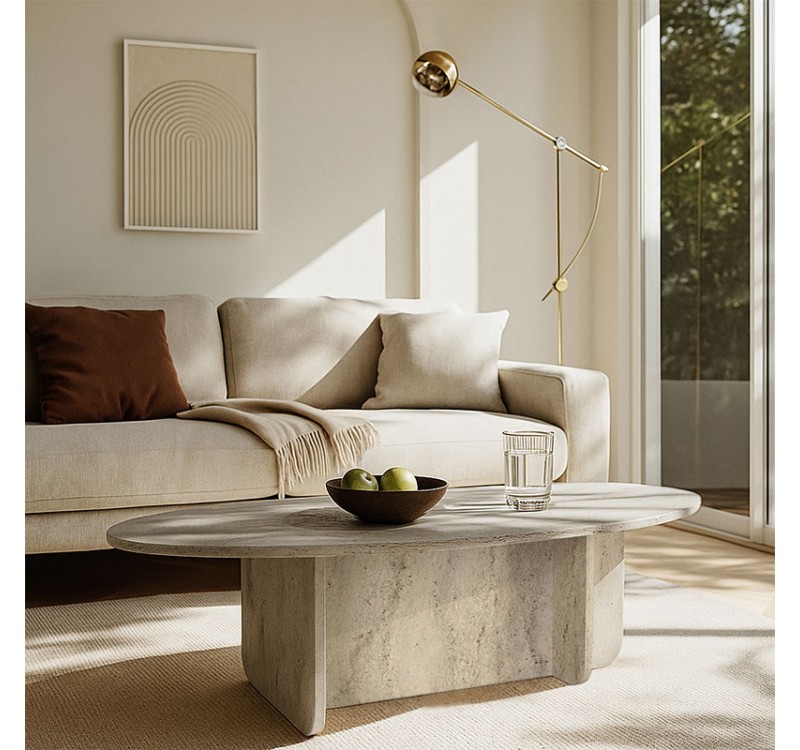 Τραπεζάκι σαλονιού Ravey Megapap χρώμα travertine 120x60x39,6εκ.