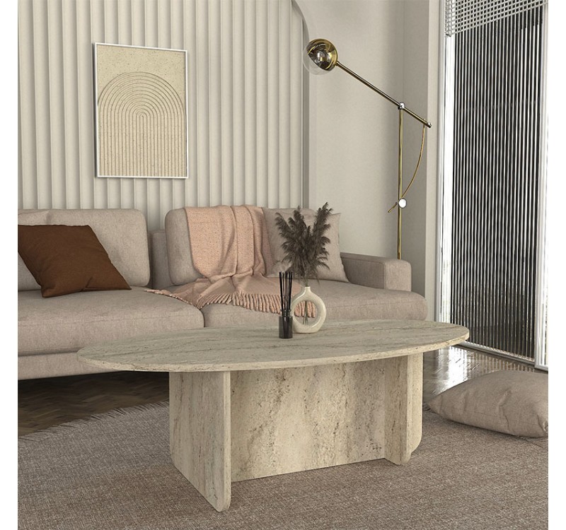 Τραπεζάκι σαλονιού Ravey Megapap χρώμα travertine 120x60x39,6εκ.