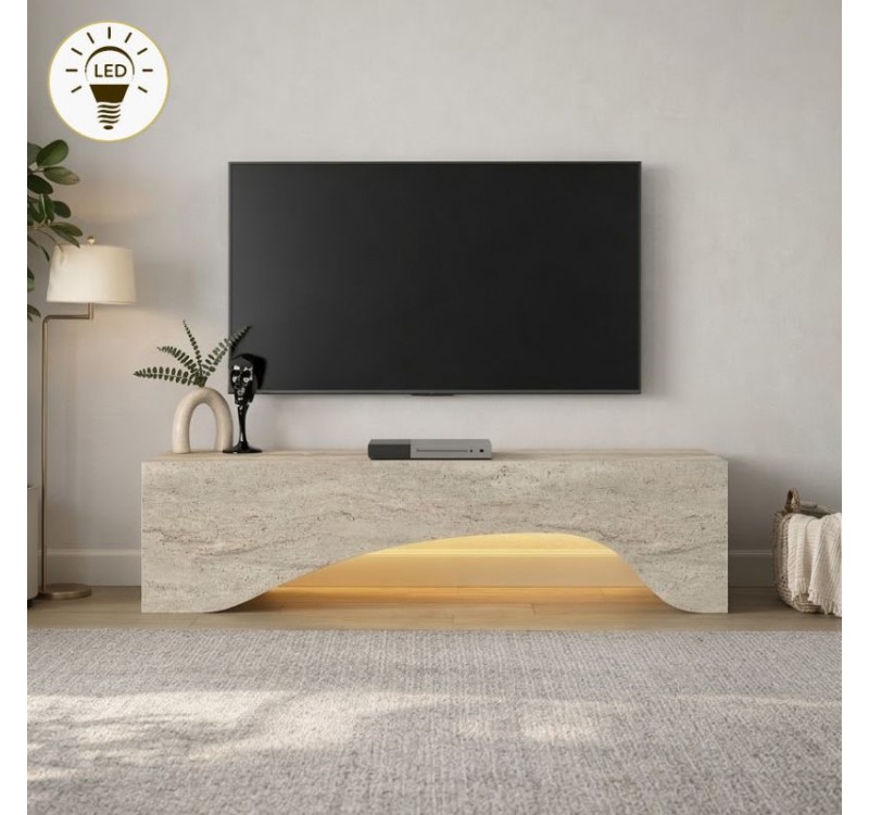 Έπιπλο τηλεόρασης Mara Megapap με LED χρώμα travertine 150x31,4x40εκ.