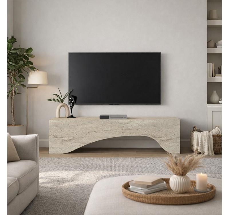 Έπιπλο τηλεόρασης Mara Megapap με LED χρώμα travertine 150x31,4x40εκ.