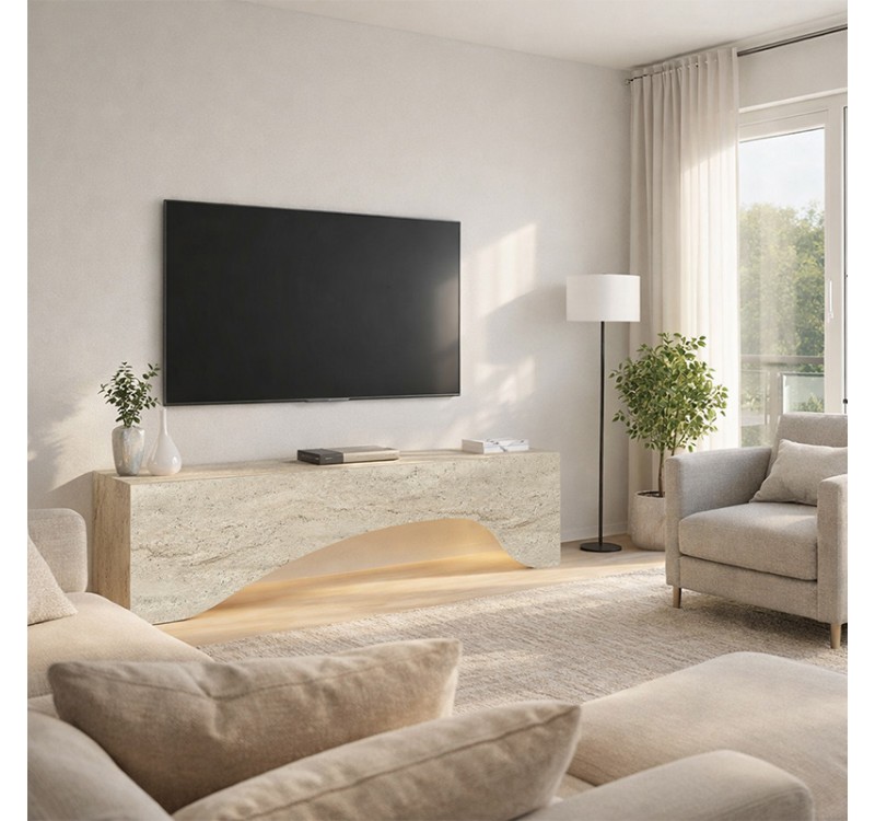 Έπιπλο τηλεόρασης Mara Megapap με LED χρώμα travertine 150x31,4x40εκ.