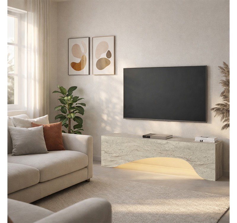 Έπιπλο τηλεόρασης Mara Megapap με LED χρώμα travertine 150x31,4x40εκ.
