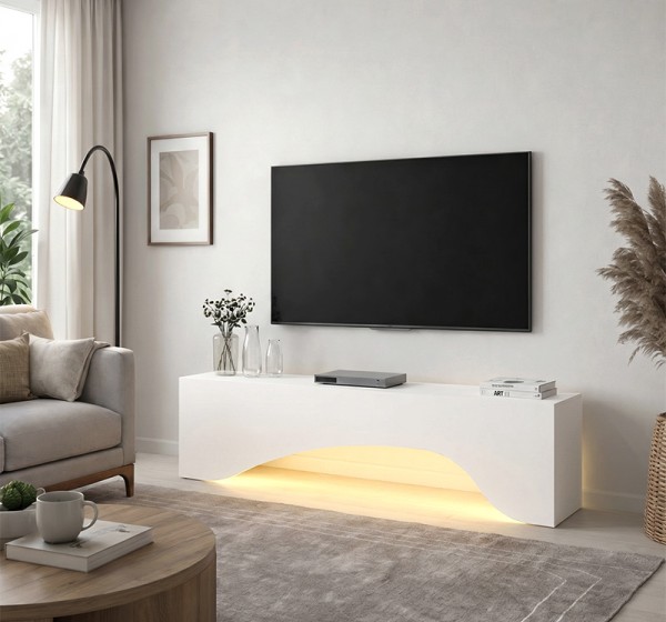Έπιπλο τηλεόρασης Mara Megapap με LED χρώμα λευκό 150x31,4x40εκ.