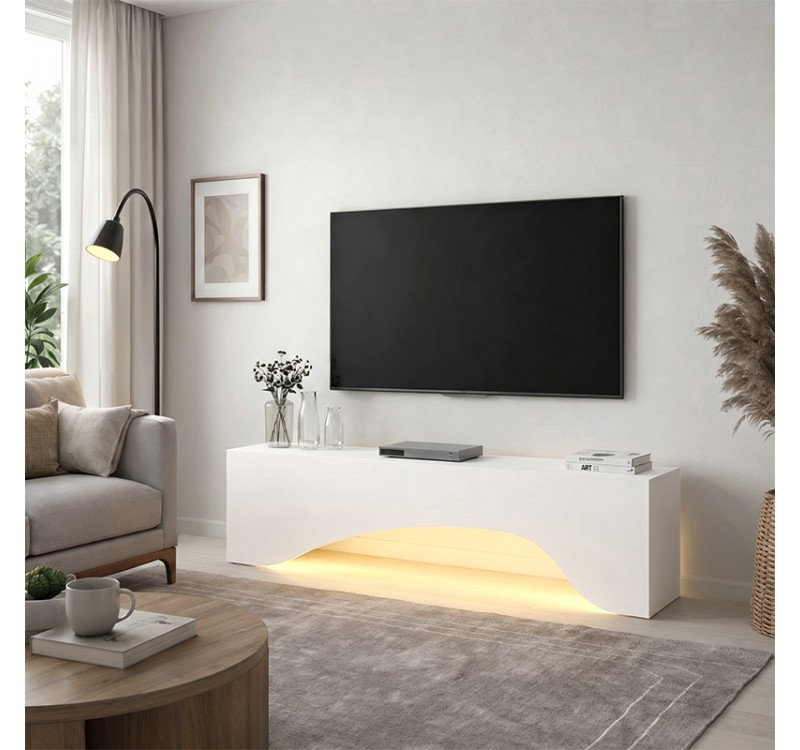 Έπιπλο τηλεόρασης Mara Megapap με LED χρώμα λευκό 150x31,4x40εκ.