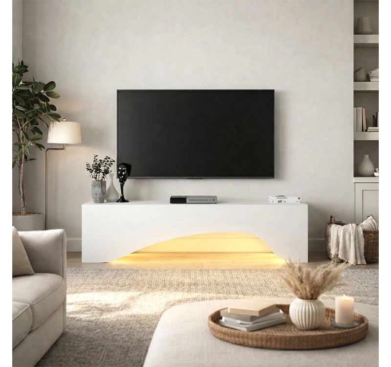 Έπιπλο τηλεόρασης Mara Megapap με LED χρώμα λευκό 150x31,4x40εκ.