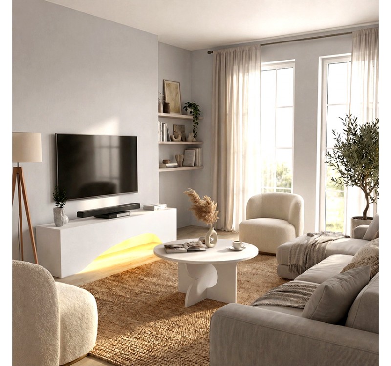Έπιπλο τηλεόρασης Mara Megapap με LED χρώμα λευκό 150x31,4x40εκ.