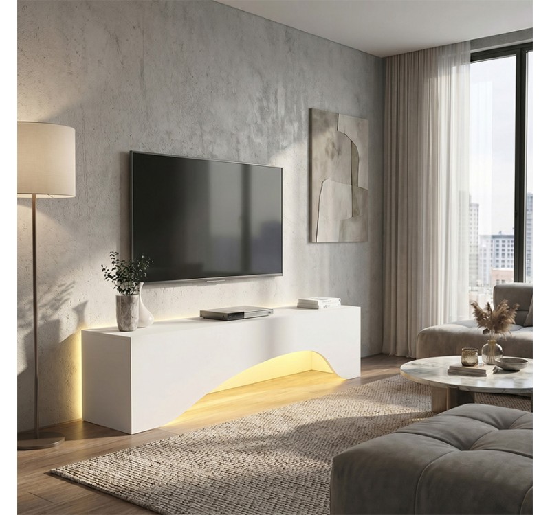 Έπιπλο τηλεόρασης Mara Megapap με LED χρώμα λευκό 150x31,4x40εκ.