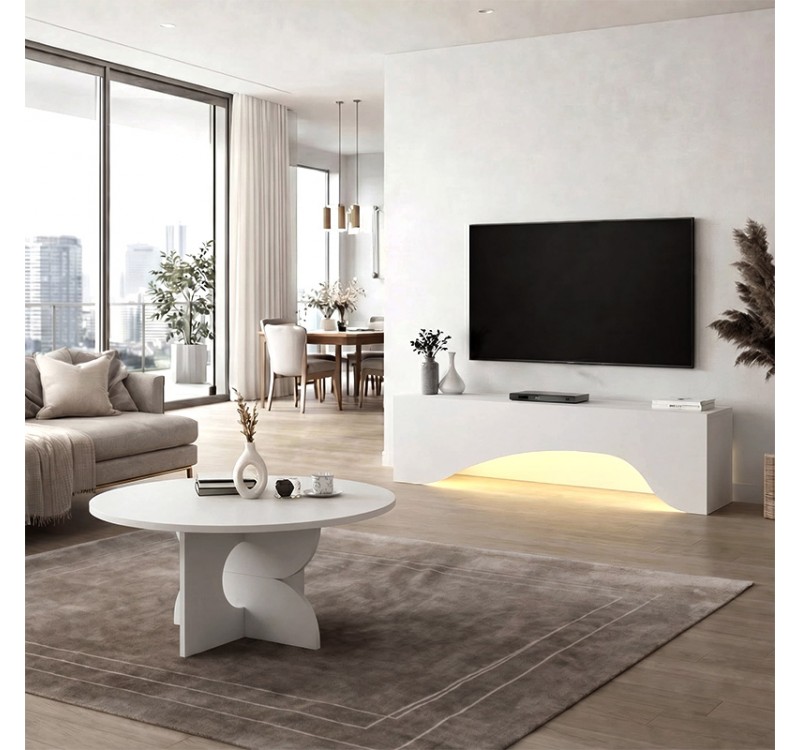 Έπιπλο τηλεόρασης Mara Megapap με LED χρώμα λευκό 150x31,4x40εκ.