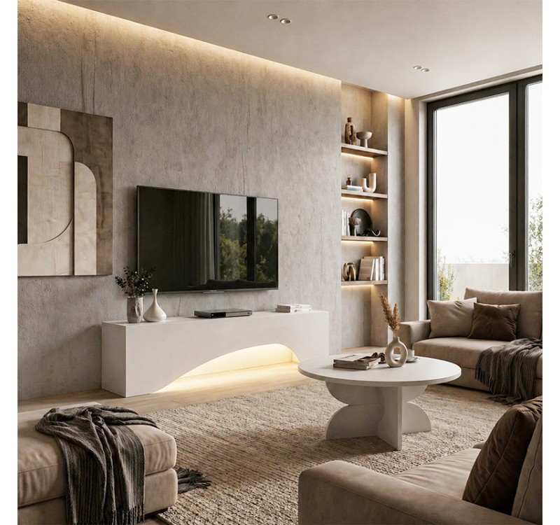 Έπιπλο τηλεόρασης Mara Megapap με LED χρώμα λευκό 150x31,4x40εκ.