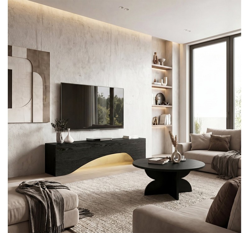 Έπιπλο τηλεόρασης Mara Megapap με LED χρώμα sencron black 150x31,4x40εκ.
