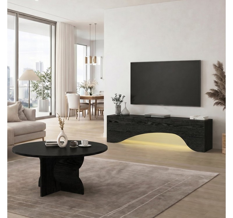 Έπιπλο τηλεόρασης Mara Megapap με LED χρώμα sencron black 150x31,4x40εκ.