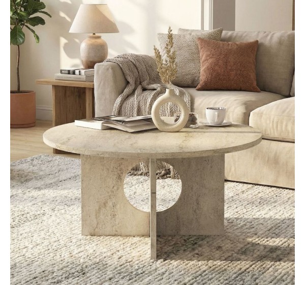 Τραπεζάκι σαλονιού Mara Megapap χρώμα travertine Ø75x36,8εκ.