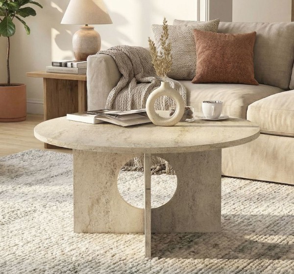 Τραπεζάκι σαλονιού Mara Megapap χρώμα travertine Ø75x36,8εκ.
