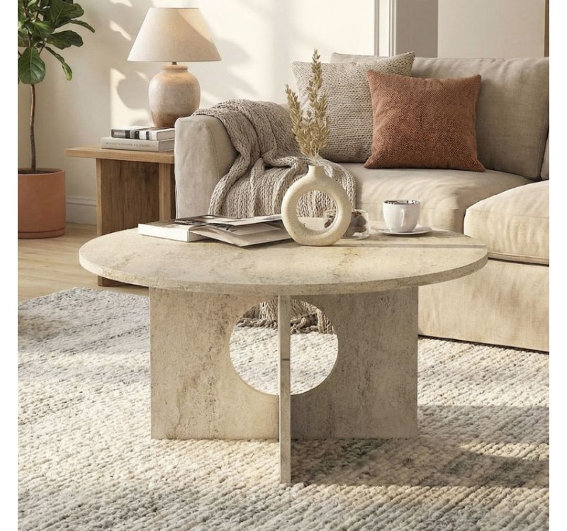 Τραπεζάκι σαλονιού Mara Megapap χρώμα travertine Ø75x36,8εκ.