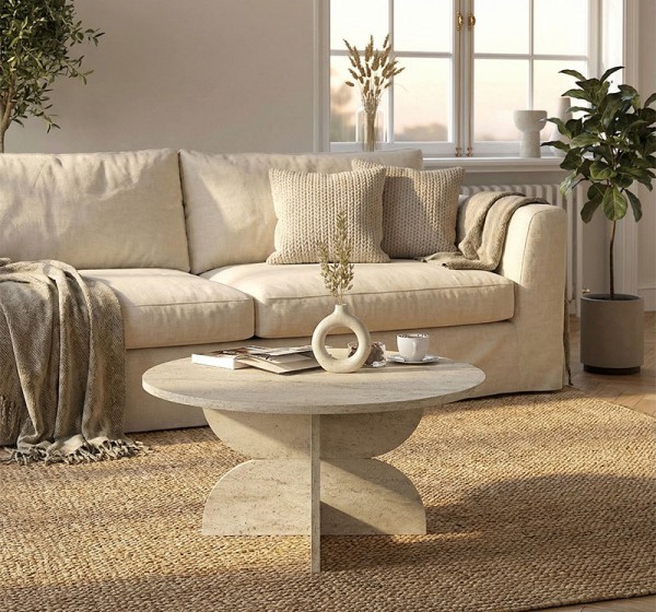 Τραπεζάκι σαλονιού Mara Megapap χρώμα travertine Ø75x36,8εκ.