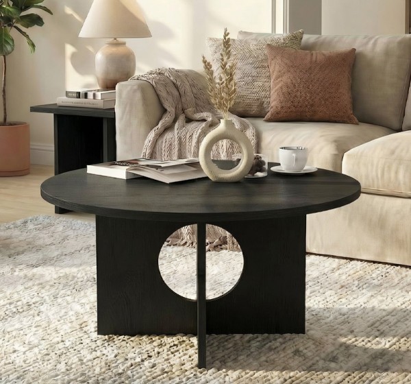 Τραπεζάκι σαλονιού Mara Megapap χρώμα sencron black Ø75x36,8εκ.