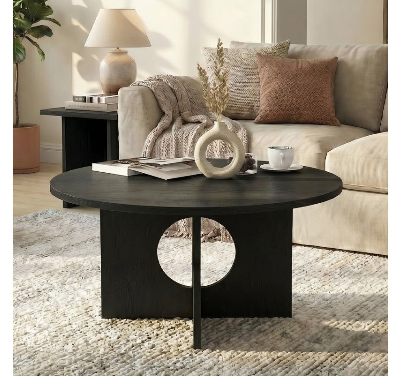 Τραπεζάκι σαλονιού Mara Megapap χρώμα sencron black Ø75x36,8εκ.