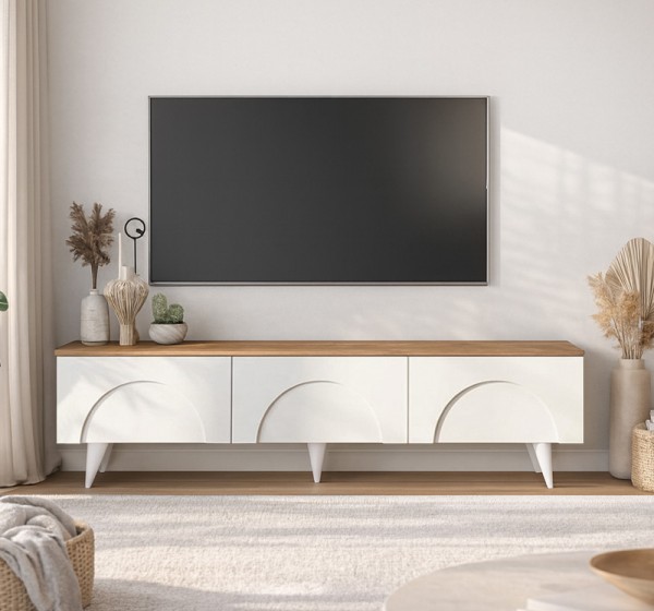 Έπιπλο τηλεόρασης Bono Megapap χρώμα λευκό - sepet oak 150x32,3x42,1εκ.