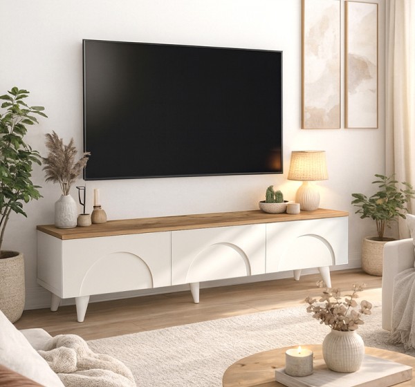 Έπιπλο τηλεόρασης Bono Megapap χρώμα λευκό - sepet oak 150x32,3x42,1εκ.