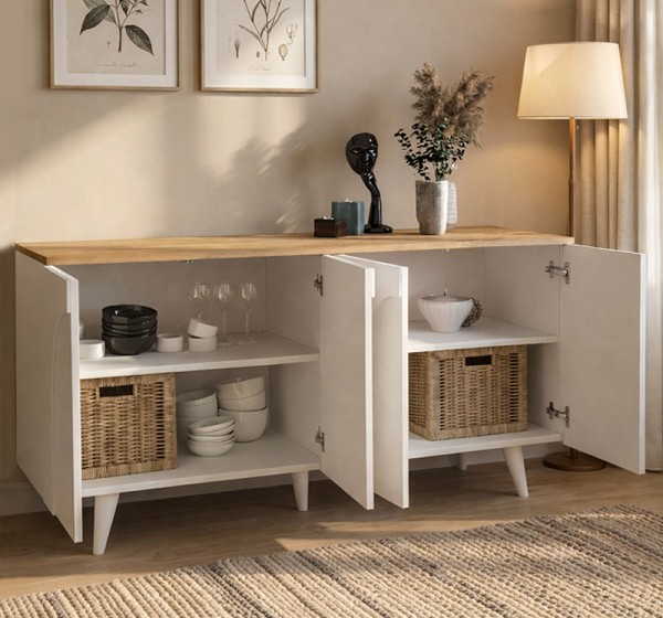 Μπουφές Bono Megapap χρώμα λευκό - sepet oak 150x45x74,6εκ.