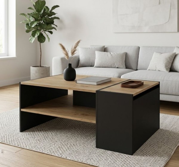 Τραπεζάκι σαλονιού Izia Megapap χρώμα sapphire oak - ανθρακί 110x60x45εκ.