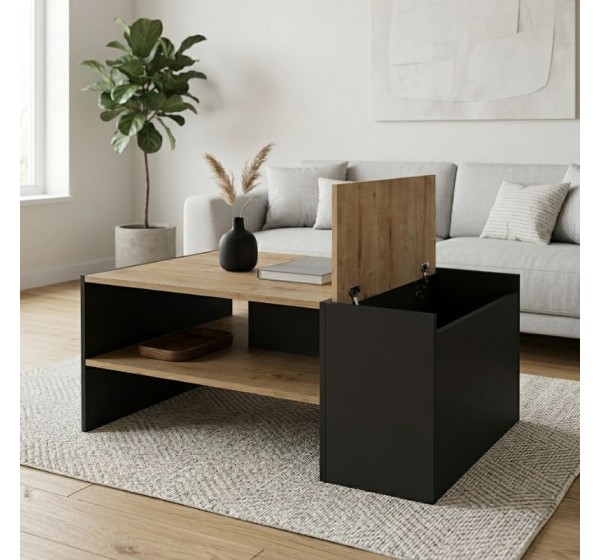 Τραπεζάκι σαλονιού Izia Megapap χρώμα sapphire oak - ανθρακί 110x60x45εκ.