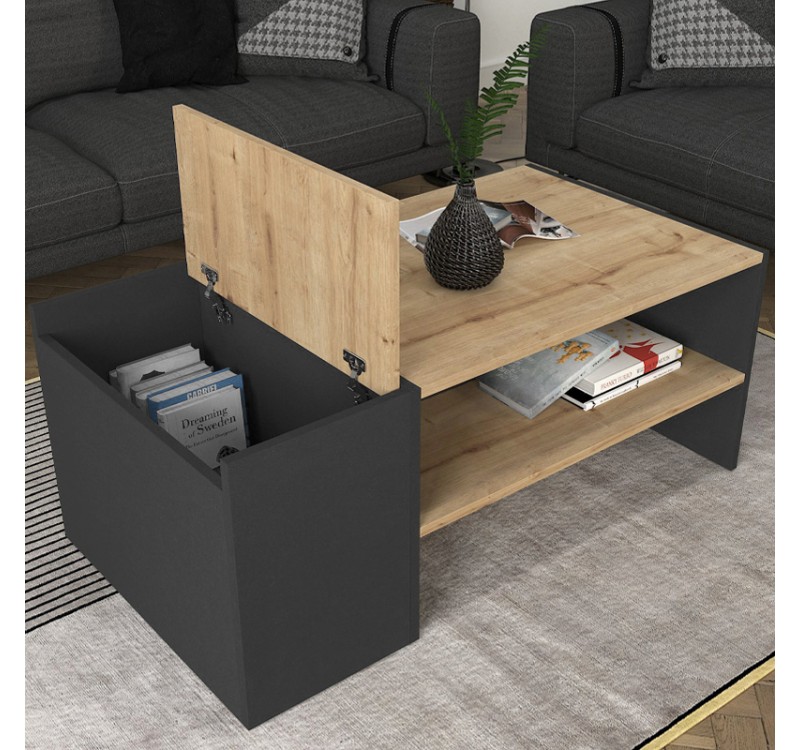 Τραπεζάκι σαλονιού Izia Megapap χρώμα sapphire oak - ανθρακί 110x60x45εκ.