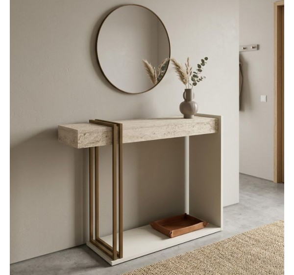Κονσόλα Desca Megapap χρώμα travertine - sandstone - χρυσό 91,8x29,6x74,2εκ.