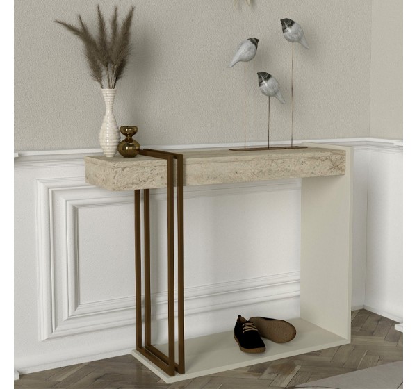 Κονσόλα Desca Megapap χρώμα travertine - sandstone - χρυσό 91,8x29,6x74,2εκ.