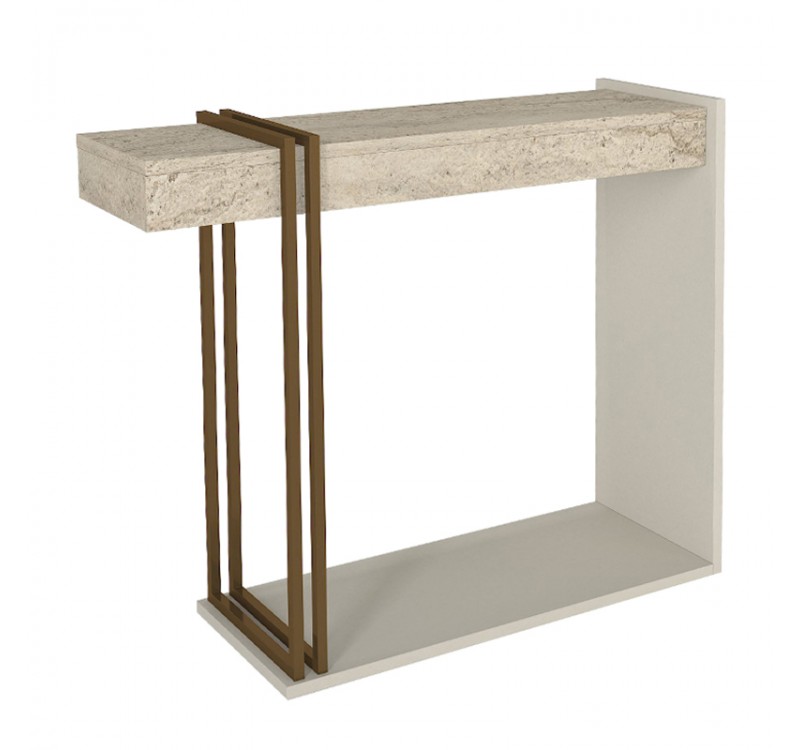 Κονσόλα Desca Megapap χρώμα travertine - sandstone - χρυσό 91,8x29,6x74,2εκ.