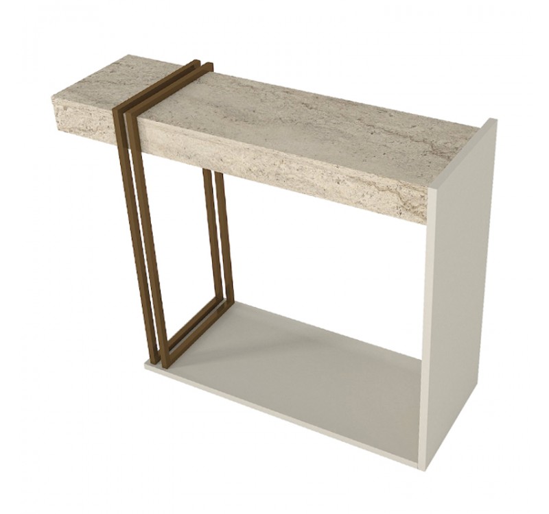 Κονσόλα Desca Megapap χρώμα travertine - sandstone - χρυσό 91,8x29,6x74,2εκ.