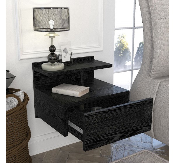Κομοδίνο επιτοίχιο Mislina Megapap χρώμα sencron black 40x33,2x32εκ.